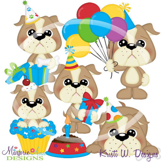 Bulldog Birthday SVG Cutting Files/Paper Piecing +Clipart - Click Image to Close